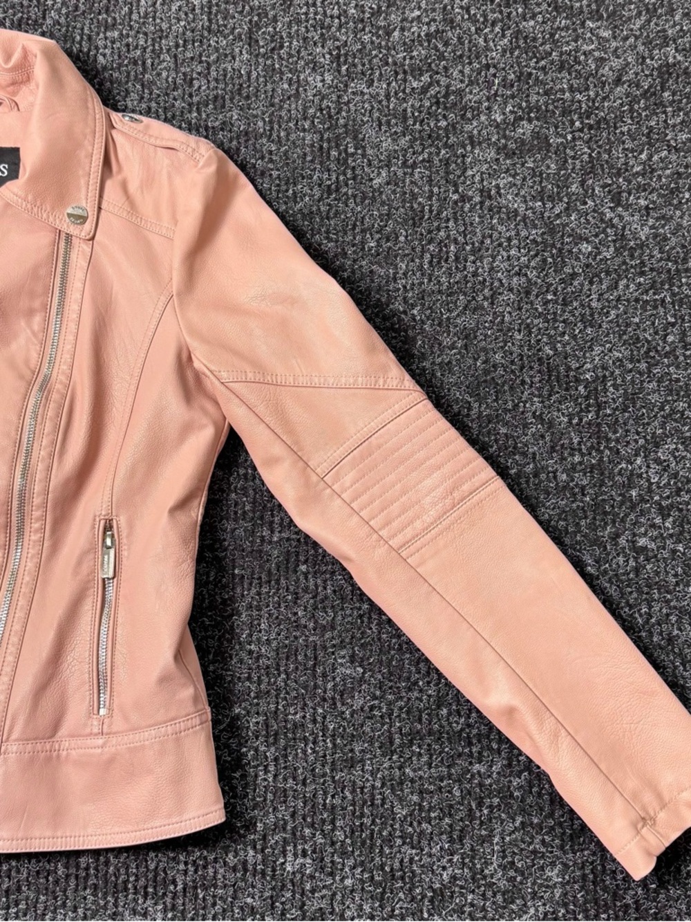 GUESS Pink Moto Jacket Small Faux Leather Blush Biker Style Zip Up - Picture 5 of 10